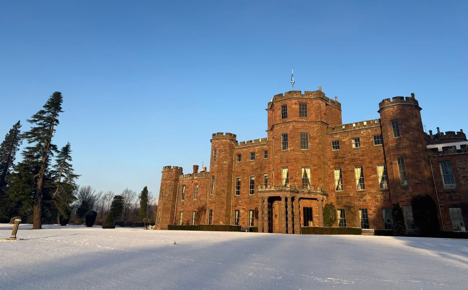 Fasque Castle in snow